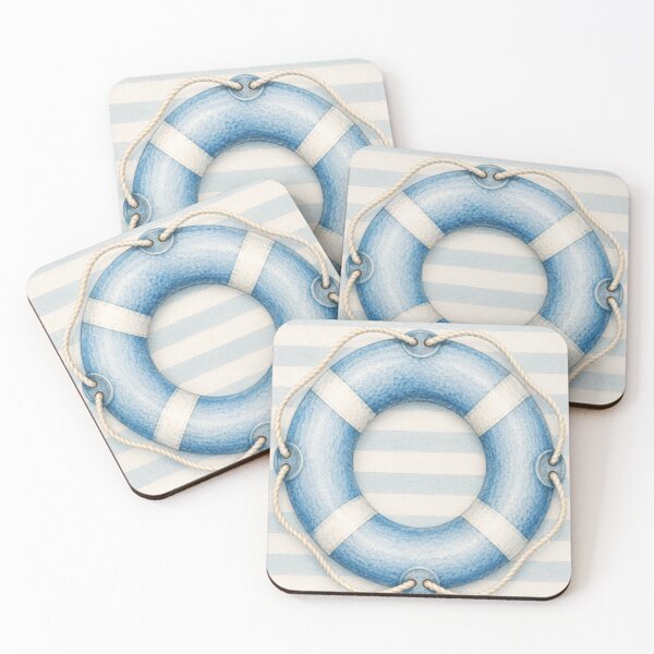Item preview, Pastel Blue Lifebuoy Watercolor, Coastal Beach House Decor, Nautical Maritime Aesthetic, Minimal Seaside Illustration designed and sold by CosmicAnomaly.