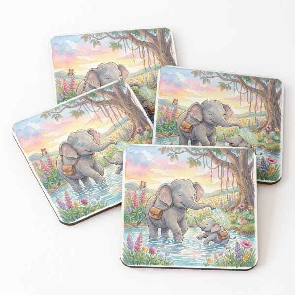 Item preview, Cute Elephant Mom and Baby Painting designed and sold by 0606PM.