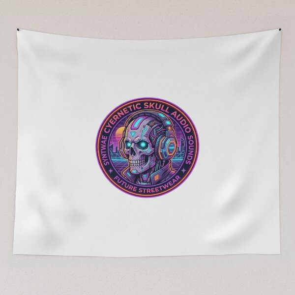Item preview, Cybernetic Skull Audio Sounds Synthwave Future Streetwear designed and sold by JeevanStickers.