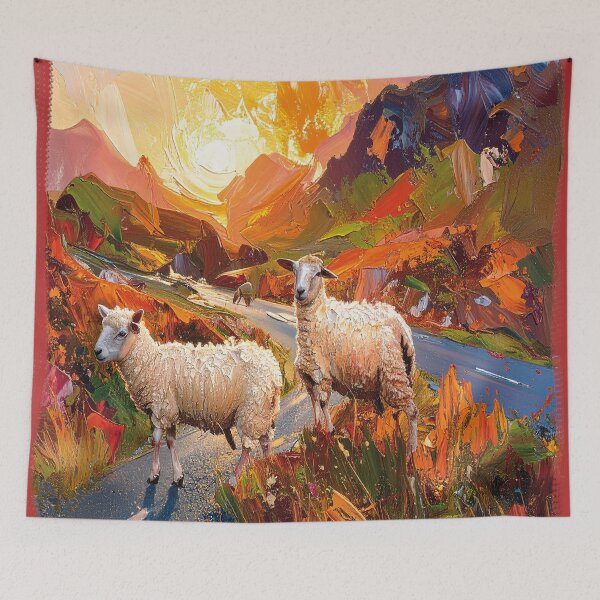 Item preview, Sheep on a small road in a mountainous landscape (Digital painting) designed and sold by Alan-David.