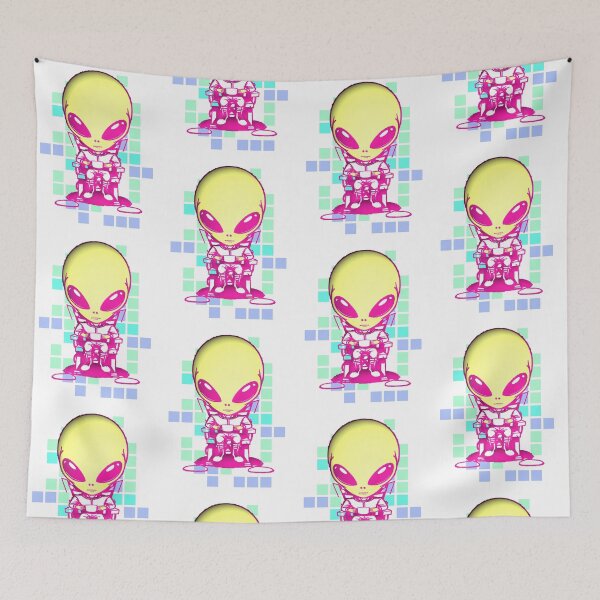 Item preview, Kawaii Alien Drinking Coffee Pixel Background designed and sold by AstronautMerch.