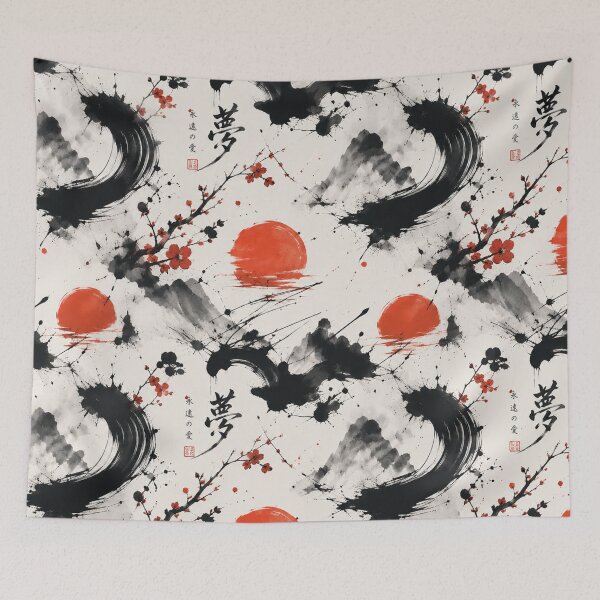 Item preview, Abstract sumi-e with red accents designed and sold by Prasakro.