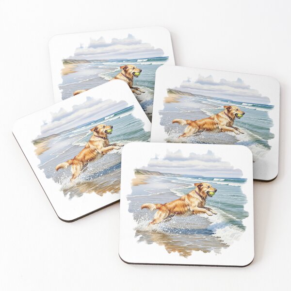 Item preview, Beach Day Fetch - Golden Lab Coastal Dog Art designed and sold by NCalNoveltees.
