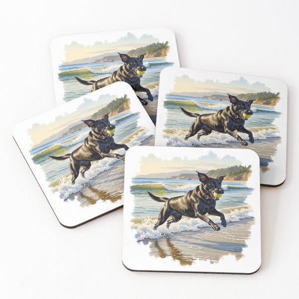 Item preview, Beach Day Fetch - Black Lab Coastal Dog Art designed and sold by NCalNoveltees.