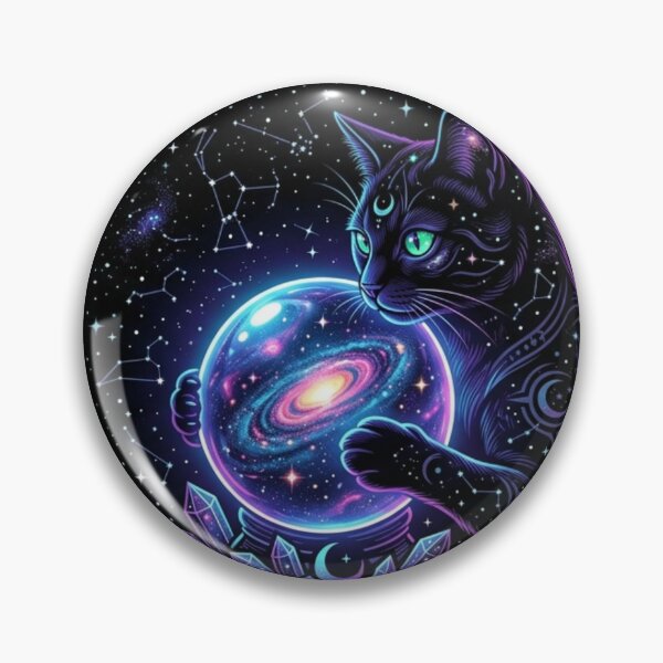 Item preview, Mystical Odyssey Cosmic Crystal Cat Galaxy Space Emblem designed and sold by JeevanStickers.