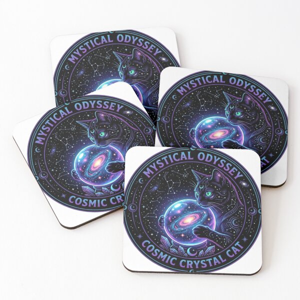 Item preview, Mystical Odyssey Cosmic Crystal Cat Galaxy Space Emblem designed and sold by JeevanStickers.