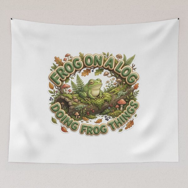 Item preview, Frog On A Log Doing Frog Things Cottagecore Art designed and sold by pradeepvisuals.