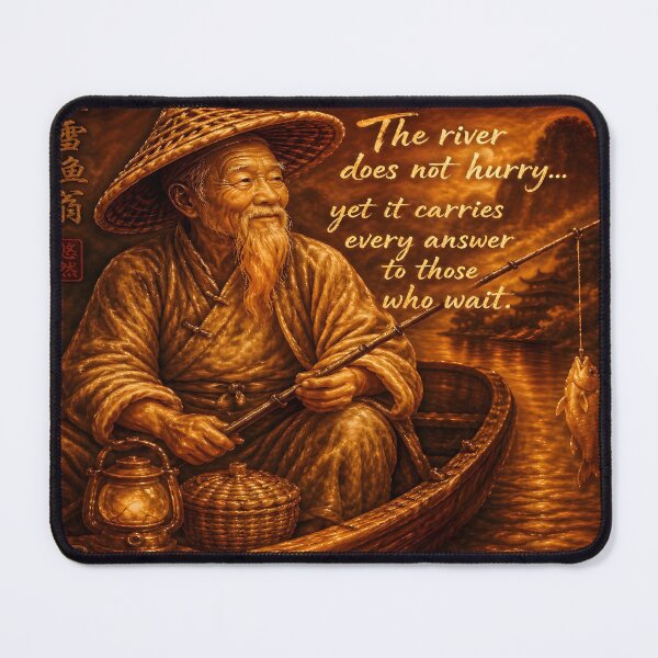Item preview, Golden Fisherman Wisdom 5D Art – “The River Does Not Hurry” Inspirational Vintage Asian Scene designed and sold by Imagetore.