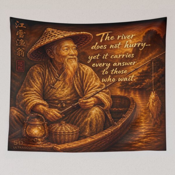 Item preview, Golden Fisherman Wisdom 5D Art – “The River Does Not Hurry” Inspirational Vintage Asian Scene designed and sold by Imagetore.