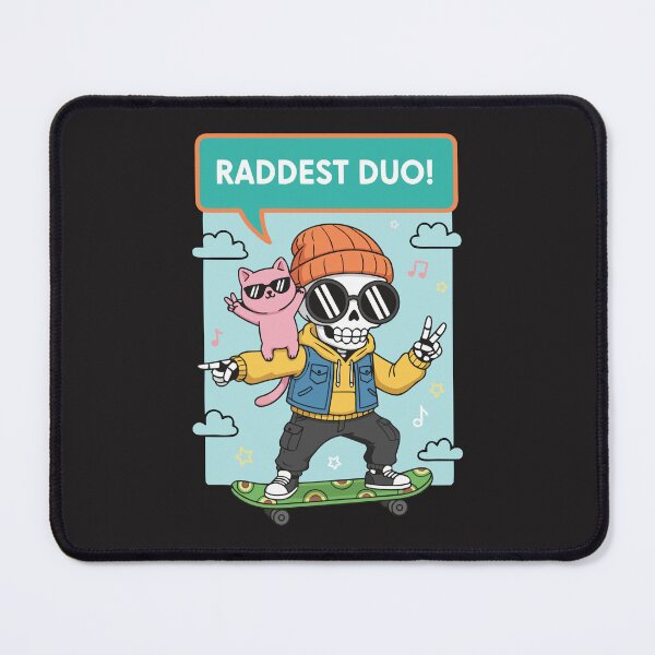 Item preview, "Raddest Duo" Cute Skater Skeleton Avocado Skateboard Pink Cat designed and sold by Cipher & Soul.