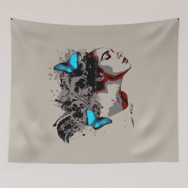 Item preview, Floral Profile and Blue Butterflies - Ornamental Graffiti Vector Garden designed and sold by Pics'Elle Creations.