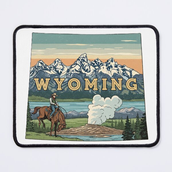 Item preview, Wyoming Retro State Pride Cowboy & Grand Teton Design designed and sold by NCalNoveltees.