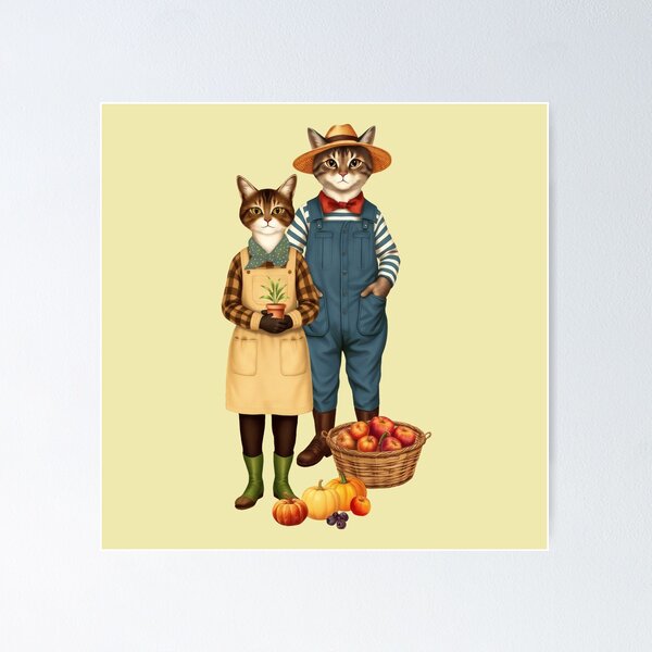 Item preview, Anthropomorphic Cat Gardener Duo | Gift for Gardening Lover designed and sold by UnhingedBird.