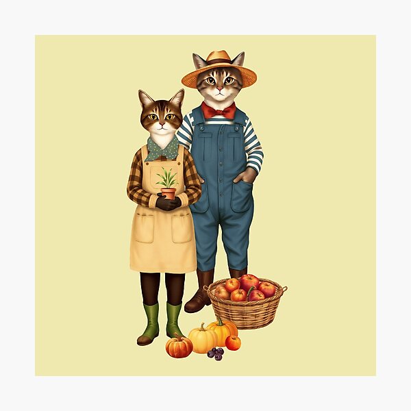 Item preview, Anthropomorphic Cat Gardener Duo | Gift for Gardening Lover designed and sold by UnhingedBird.