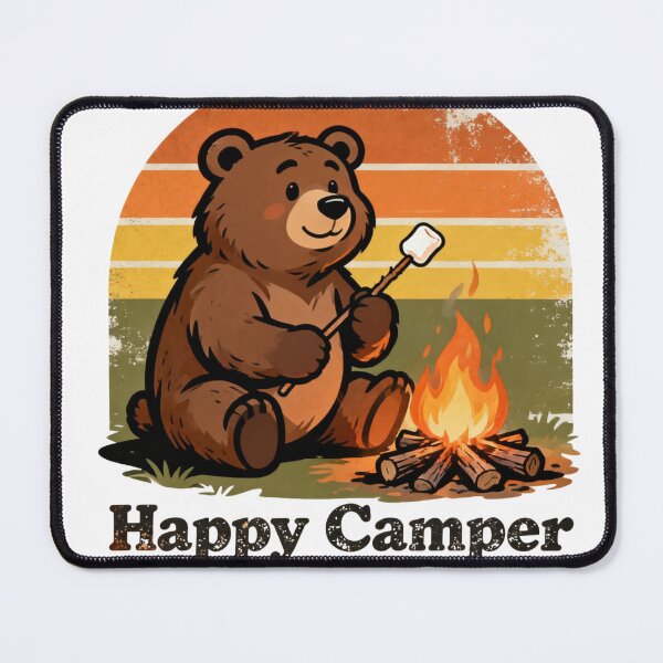 Item preview, Vintage Happy Camper 2026 Retro Bear Campfire designed and sold by  Bold Border Studio..