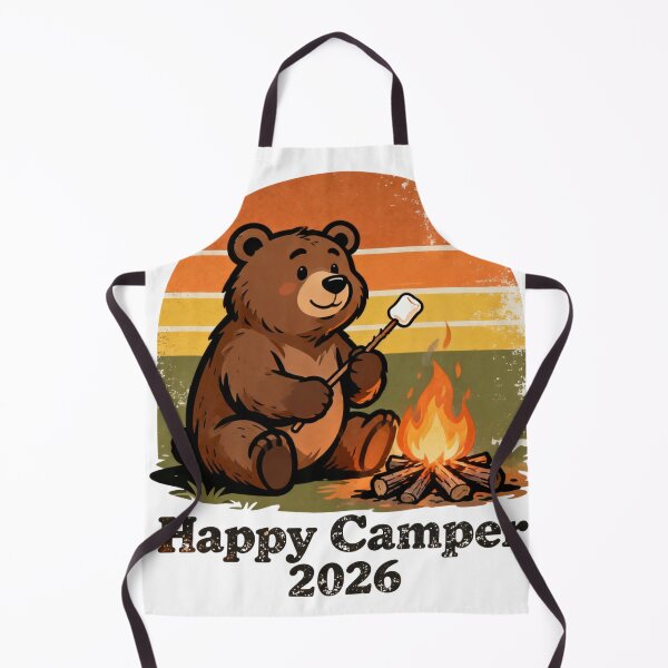 Item preview, Vintage Happy Camper 2026 Retro Bear Campfire designed and sold by Bold Border Studio..