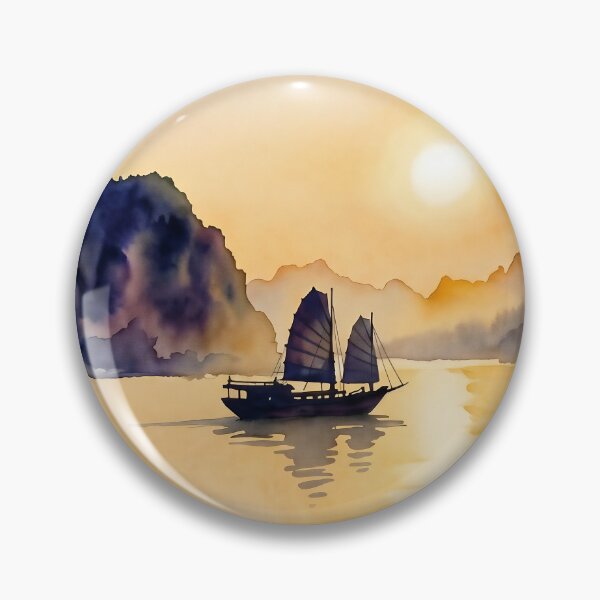 Artikelvorschau, Sonnenuntergang in der Halong-Bucht – Porträt im Aquarellstil entworfen und verkauft von InkAndLatitude.