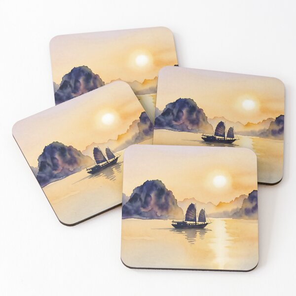Item preview, Ha Long Bay Sunset — Watercolour Style Portrait designed and sold by InkAndLatitude.