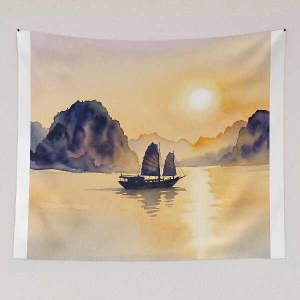 Item preview, Ha Long Bay Sunset — Watercolour Style Portrait designed and sold by InkAndLatitude.