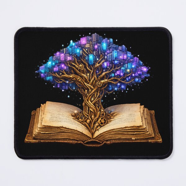 Item preview, Magic Book Tree of Knowledge — Surreal Fantasy Neon City Illustration designed and sold by ArtoryWorks.