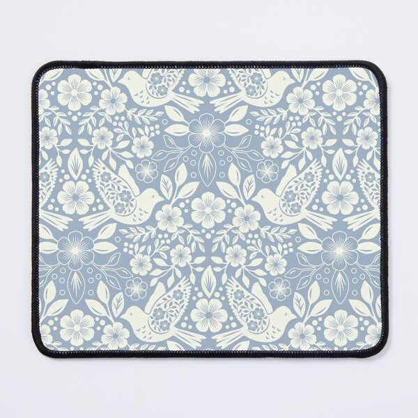 Item preview, Folk art silhouettes of flowers and birds in pale blue designed and sold by Jennifer Ladd.