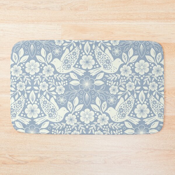 Item preview, Folk art silhouettes of flowers and birds in pale blue  designed and sold by Jennifer Ladd.