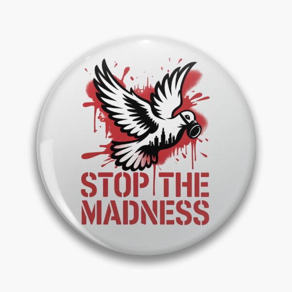 Item preview, Banksy dove wearing a gas mask flying above a battlefield skyline - STOP THE MADNESS designed and sold by 123ks.