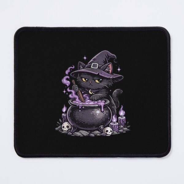 Item preview, Black Cat Stirring Cauldron – Bold Witchy Cartoon Purple and Black Illustration designed and sold by OnPointOutfits.