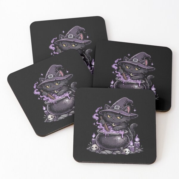 Item preview, Black Cat Stirring Cauldron – Bold Witchy Cartoon Purple and Black Illustration designed and sold by OnPointOutfits.