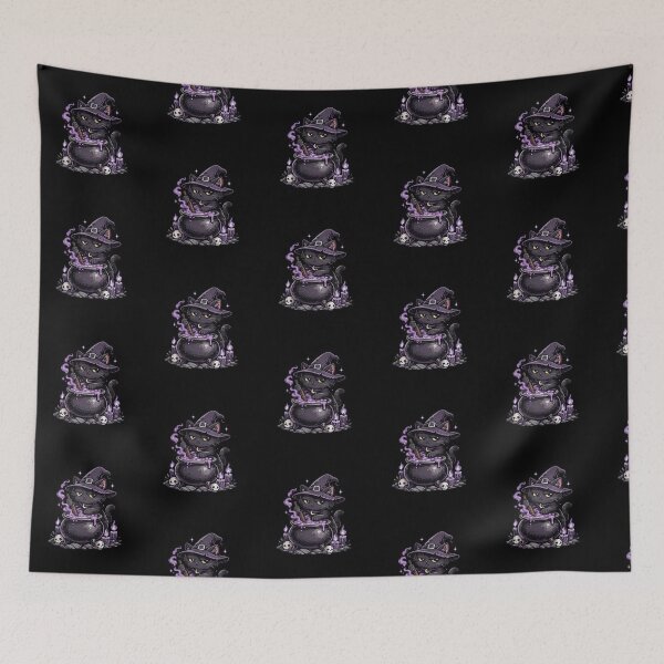 Item preview, Black Cat Stirring Cauldron – Bold Witchy Cartoon Purple and Black Illustration designed and sold by OnPointOutfits.