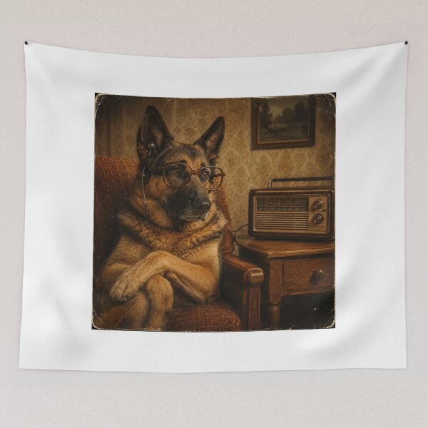 Item preview, Vintage German Shepherd Listening To Radio Shirt, Retro 1970s Dog Portrait, Old School Radio Aesthetic Tee designed and sold by HOUSE OF TIST.