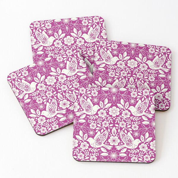 Item preview, Folk art silhouettes of flowers and birds in purple designed and sold by Jennifer Ladd.