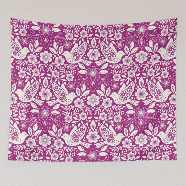 Item preview, Folk art silhouettes of flowers and birds in purple designed and sold by Jennifer Ladd.