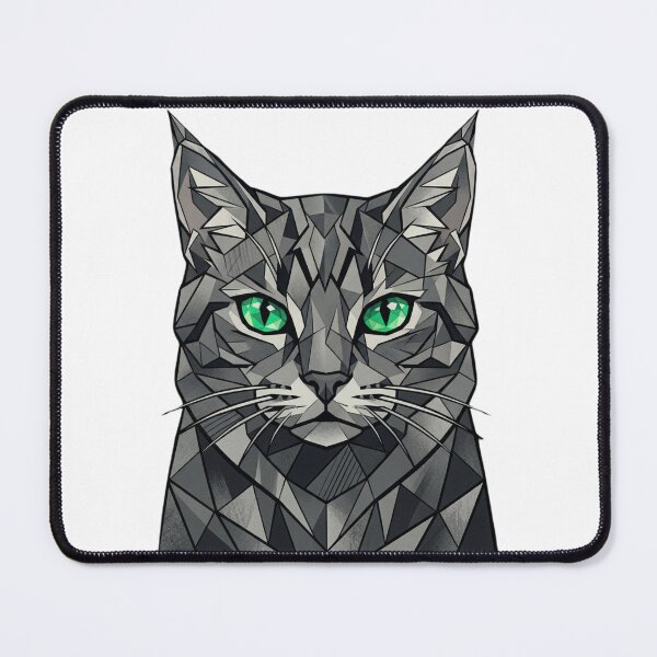 Item preview, Geometric Gray Cat with Emerald Eyes designed and sold by ziblod.