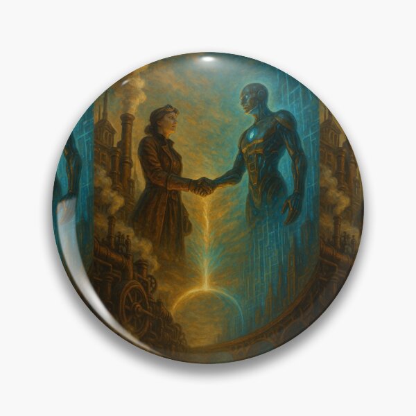 Item preview, Bridge of Eras – Steampunk Human Meets Futuristic AI designed and sold by OrbitOfMind.