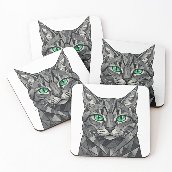 Item preview, Geometric Gray Cat with Emerald Eyes designed and sold by ziblod.