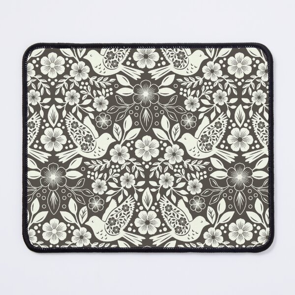 Item preview, Folk art silhouettes of flowers and birds in gray and off-white designed and sold by Jennifer Ladd.
