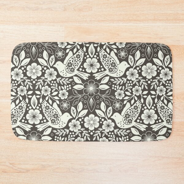 Item preview, Folk art silhouettes of flowers and birds in gray and off-white designed and sold by Jennifer Ladd.