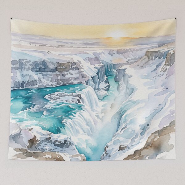 Item preview, Gullfoss Waterfall, Iceland — Watercolour Style designed and sold by InkAndLatitude.