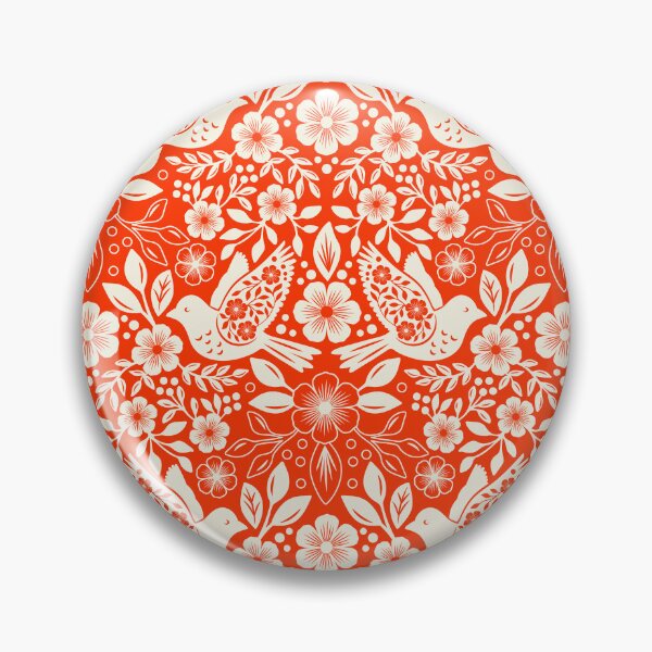 Item preview, Folk art silhouettes of flowers and birds in orange  designed and sold by Jennifer Ladd.