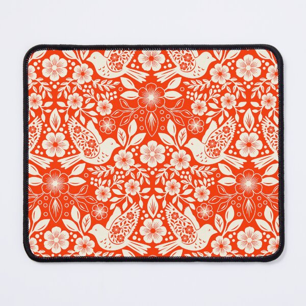 Item preview, Folk art silhouettes of flowers and birds in orange designed and sold by Jennifer Ladd.
