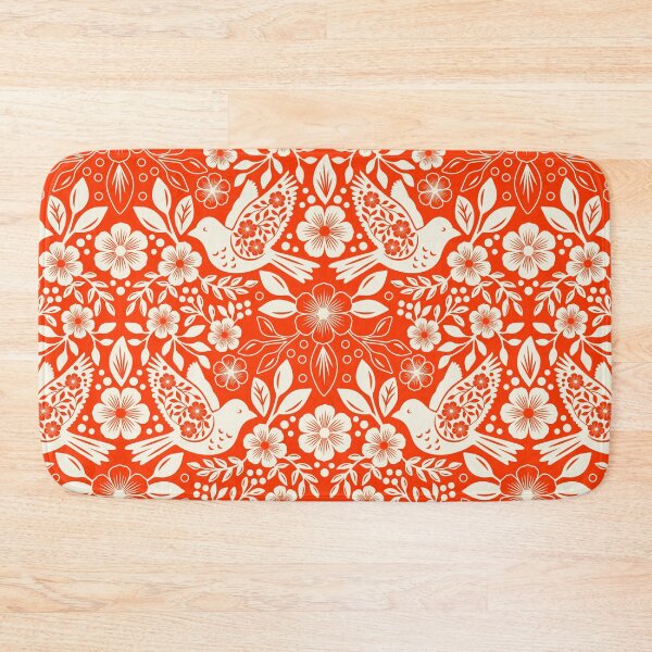 Item preview, Folk art silhouettes of flowers and birds in orange  designed and sold by Jennifer Ladd.