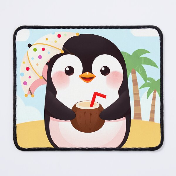 Item preview, Cute Kawaii Penguin summer Drinking Coconut Water on Tropical Beach designed and sold by jo-e-basta.