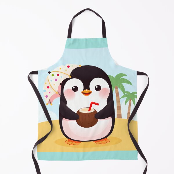 Item preview, Cute Kawaii Penguin summer Drinking Coconut Water on Tropical Beach designed and sold by jo-e-basta.