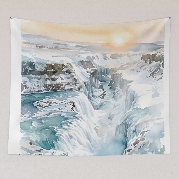 Item preview, Gullfoss Waterfall, Iceland — Watercolour Style Portrait designed and sold by InkAndLatitude.