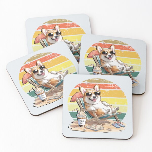 Item preview, Cute Corgi Beach Mode Retro Sunset Summer Dog Lover Coffee Vacation Aesthetic designed and sold by tamdevo1.