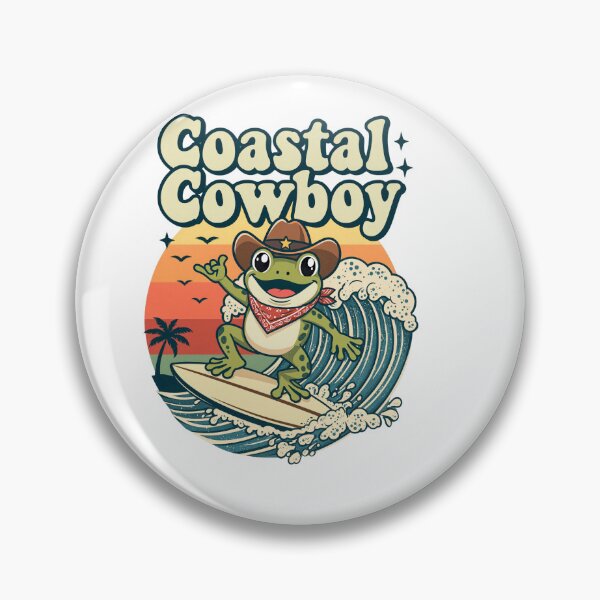 Item preview, unny Retro Coastal Cowboy Frog Surfing Vintage designed and sold by  Bold Border Studio..