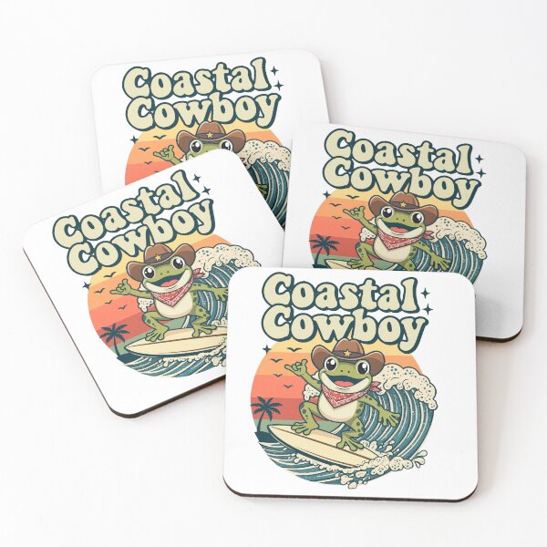 Item preview, unny Retro Coastal Cowboy Frog Surfing Vintage designed and sold by  Bold Border Studio..