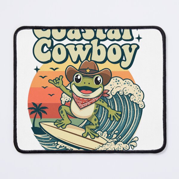 Item preview, unny Retro Coastal Cowboy Frog Surfing Vintage designed and sold by Bold Border Studio..