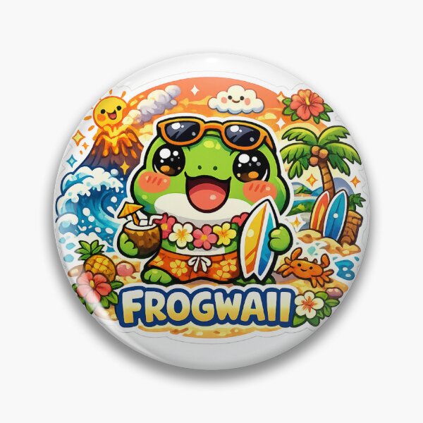 Item preview, Cute Frog Surfing Hawaiian Tropical Beach Sticker designed and sold by Cozy404Lab.